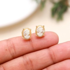 Italian Conch Shell Cameo Earrings 14K Gold Plated Sterling Silver ½” MSRP $95