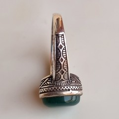 Vintage Victorian Ring Sterling Silver Engraved Green Jade Stone – Size 9.5