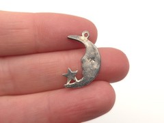 Vintage Sterling Silver Man in the Moon Crescent Star Celestial Pendant Charm