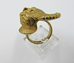 Unique Vintage Cartoon Mouse Ring Brushed Gold Tone Rhinestone Eyes Size 5