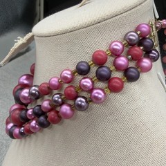 Vintage Necklace Multi Strand Pink Purple Beads Japan Adjustable Length READ