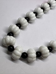 Signed GERMANY Mid-Century Milk Glass & Jet Black Bead Choker 16” Necklace