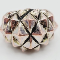 Brutalist Modernist Spike Geometric Pyramid Quilt Dome Mix Metal Tone Ring 6.5