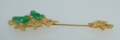 18K Diamond & Hand Carved Jade Frog Jabot Pin Brooch