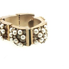 Vintage Gold‑Tone Pearl & Rhinestone Bracelet – Hinged Link Design, Cluster Pear