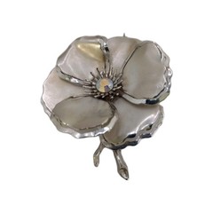Vintage Silver Tone Flower Brooch Layered Aurora Borealis Center Pin 2 1/2 D