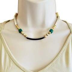 Modernist BOHO necklace VTG Gold Silver Plated Metal Bar Chain Two Tone 70s MCM