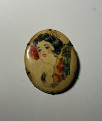 1920s Celluloid Flapper Girl Brooch Portrait Design