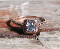 Art Deco Filigree 14k Rose Gold White Sapphire Engagement Ring Size 7.0