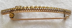 Antique Edwardian 15K Gold, 21 Pearl & 3 Almandine Garnet Crescent Brooch