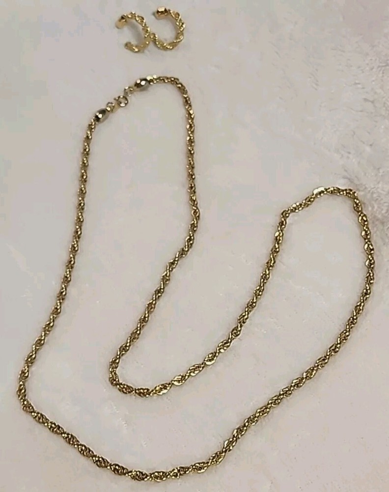 Trifari Gold-Tone 30in rope necklace and Post hoop earrings