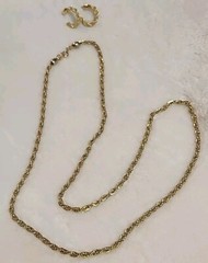 Trifari Gold-Tone 30in rope necklace and Post hoop earrings