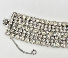 Vtg Estate Piece 7 Rows Rhinestones w/Safety Chain Runway Statement Mint