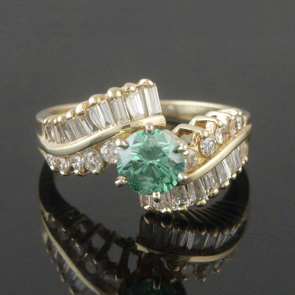 Solid 14K Gold .80 Ct Irradiated Teal Blue Center & 1.00 CTW White Diamond Ring