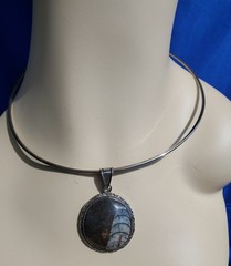 STERLING SILVER 925 Deco Modernist Necklace 31 Gr Vintage AMMONITE FOSSIL Collar