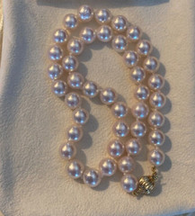 Vintage Akoya 16.25” 8.5-9 mm 14k Ball Clasp, Pink High Luster Necklace