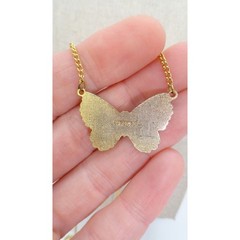 Vintage enamel butterfly necklace gold marked Taiwan cloisonne