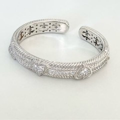 Judith Ripka Clear CZ Triple Heart Diamonique Heavy Silver Cuff Bracelet
