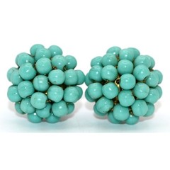 Vintage Signed Miriam Haskell Turquoise Bead Bracelet & Clip On Earrings Set
