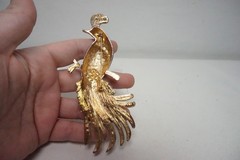 Large Vintage Figural Bird of Paradise Peacock Enamel Rhinestone 5″ Brooch Pin
