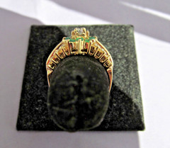 ANTIQUE BRISTOL 14K YELLOW GOLD TIERED EMERALD DIAMOND CLUSTER HALO RING
