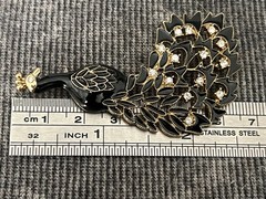 Vintage Enamel Rhinestone Peacock Era Brooch Gold Tone Black Gold Tone Bird Pin