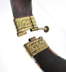Vintage Horn Inlaid Bone Chunky Bangle Bracelet Hinged Brass pin Pastel Wood 60s