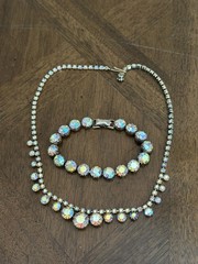 Vintage Weiss Clear Aurora Borealis Rhinestone Bracelet & Necklace Set Nice!