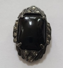 Art Deco Black Onyx and Marcasite Dress Clip – 1-1/8 inches long – M