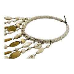 Vintage Bohemian Chic Seed, Glass Beads, Wood and Metal Bib Necklace