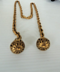 Vintage Lariat Necklace Chain Link FILIGREE Brass Bells Dangle 38” OR BELT