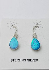 925 Sterling Silver Lab Created Pear Blue Opal Fishwire Pierced Earring