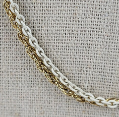 Vintage Gold And White Double Chain Necklace 30.5 In Spring Ring Clasp