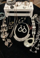 Vintage To Modern Mixed Estate Costume Jewelry Lot Silver Tone Rhinestones More
