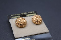 Vintage GOLD Tone Dome Round Shape Earrings Hammered Texture- Glam Artsy Costume
