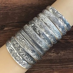 Retro Tibetan Silver Cuff Bracelet Carved Fish Elephant Flower Vintage Bangle
