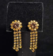 Vintage Chandelier Screw back Earrings Amber & Brown Apricot hues Gold Tone 45mm