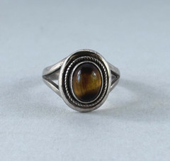 Vintage Sterling Silver and Tiger’s Eye Ring Size 6 Stamped 925 Silver Bezel Set