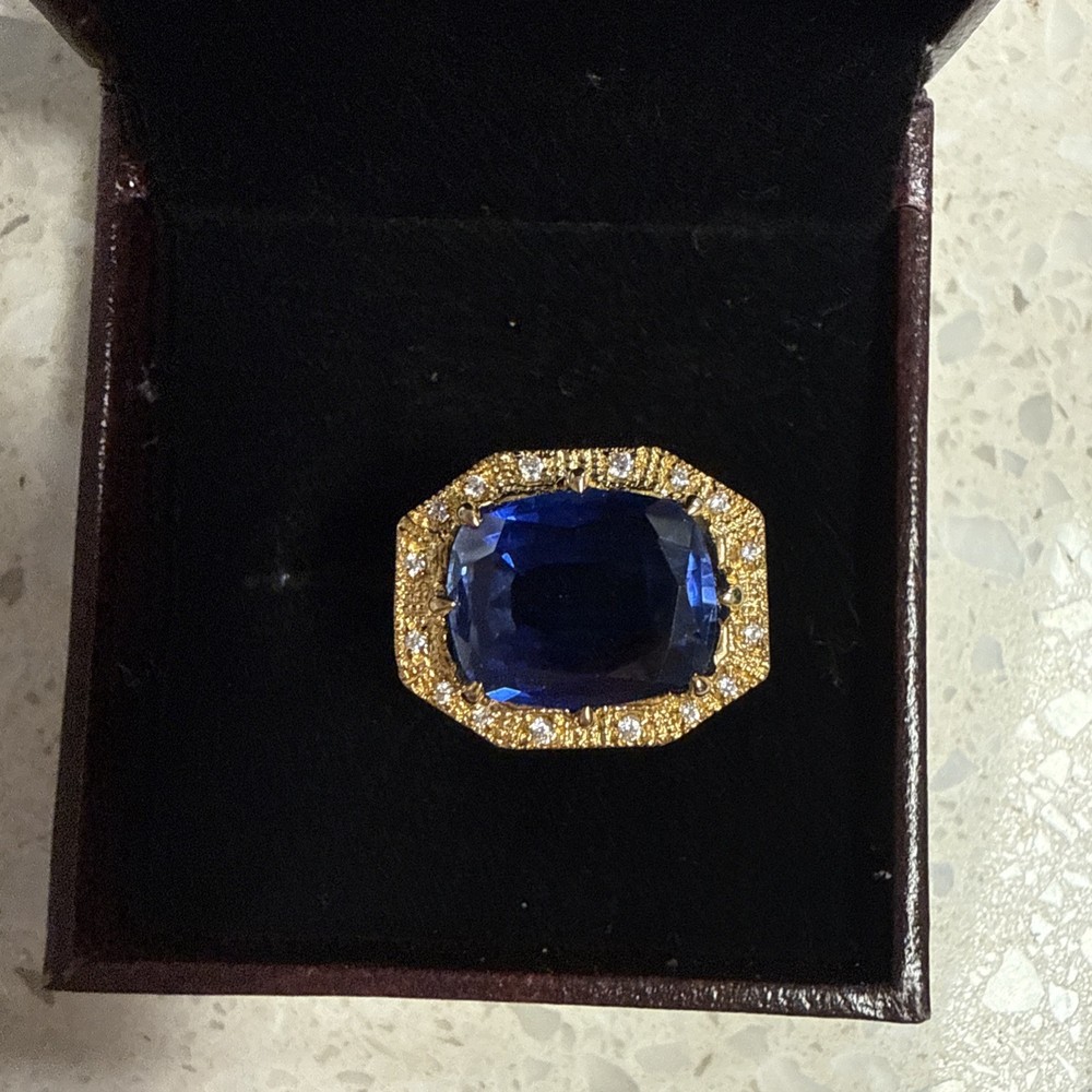 Antique Vintage Art Deco 3.20 Ct Blue Sapphire Promise Ring 14K Yellow Gold Over
