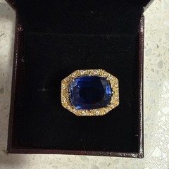 Antique Vintage Art Deco 3.20 Ct Blue Sapphire Promise Ring 14K Yellow Gold Over