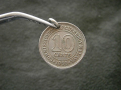 George VI Malaya 10 Cents Coin Bracelet Charm Pendant 1950 ~ 3.0g