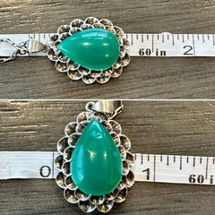 Art Deco Open Back Sterling Chrysoprase Pendant Necklace Scalloped Setting