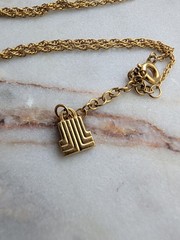 Vintage Lanvin Oval Logo Pendant Necklace Gold Plated 15-17″