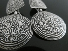 Vintage Sterling 925 India Floral Embossed Traditional Drop Dangle Earrings