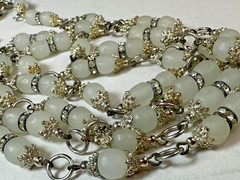 Vintage Necklace Frosted White Beads Chain Heavy Glass 56 in