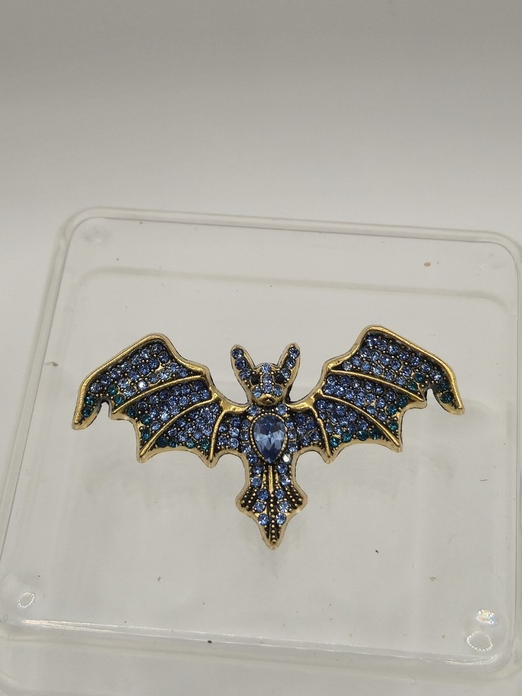 Blue Rhinestone Bat Brooch Unbranded
