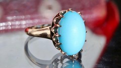 10k rose gold size 3 ring 2.50ct turquoise solitaire 1890’s antique 2.71gr N3188