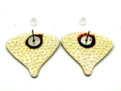 Vintage Purple Red Cloisonné Enamel Fan Gold Tone Pierced Stud Earrings