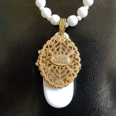 Vintage Mariam Haskell Milk Glass Bead Neck Signed Clasp / Pendant 20”