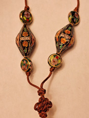 VINTAGE CLOISONNE BONE SKULL ASIAN LOVE KNOT PROTECTION TALISMAN AMULET NECKLACE